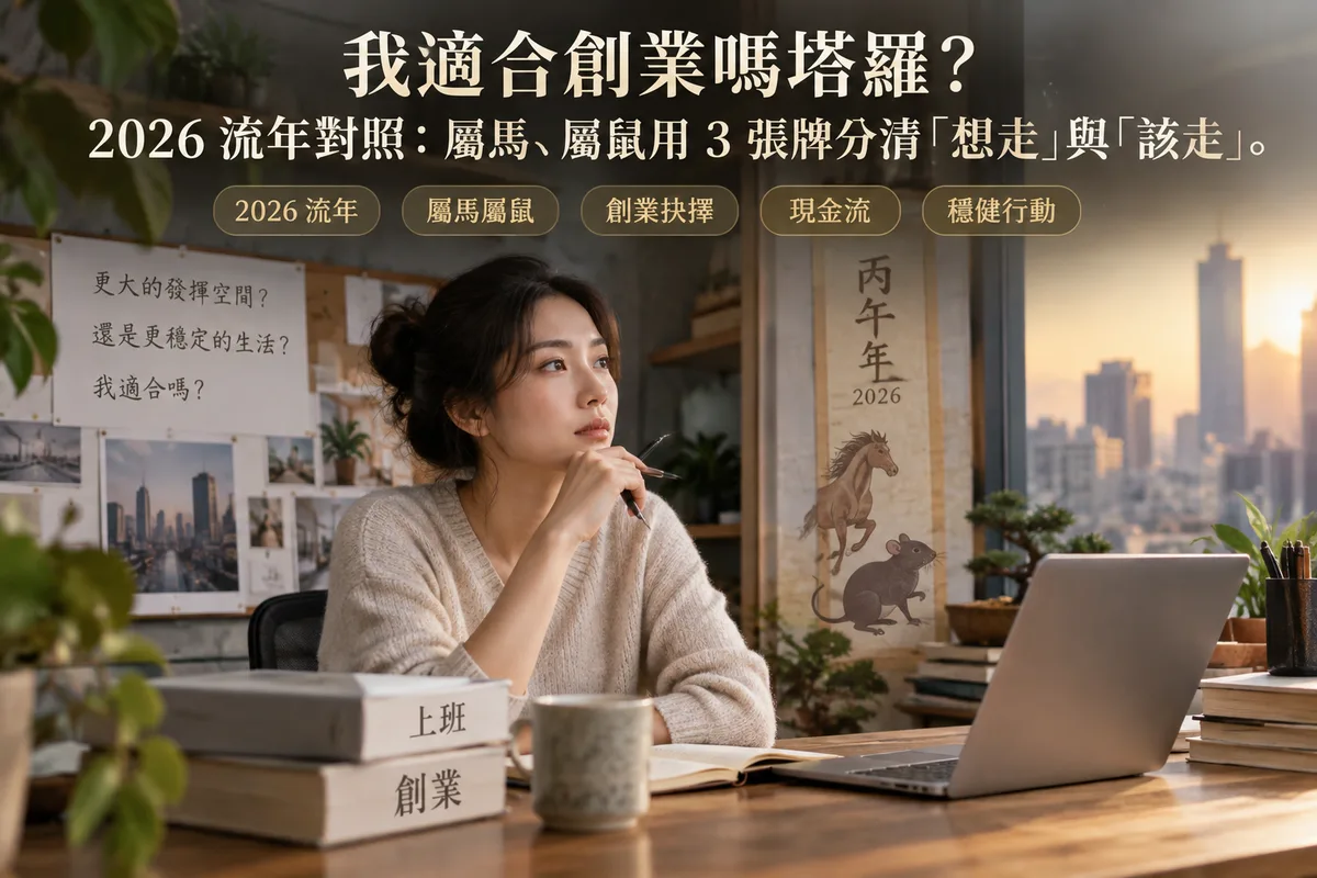 我適合創業嗎塔羅？2026 流年對照：屬馬、屬鼠用 3 張牌分清「想走」與「該走」