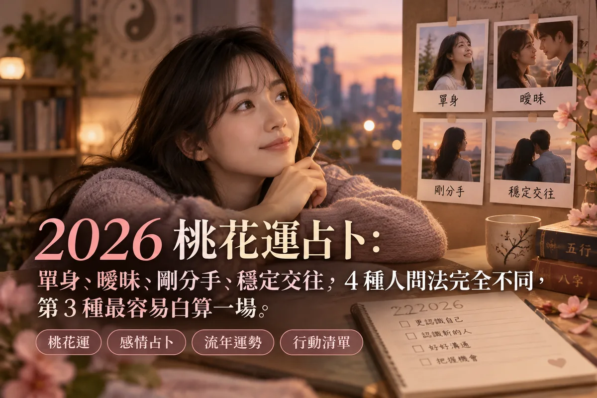 2026 桃花運占卜：單身、曖昧、剛分手、穩定交往，4 種人問法完全不同，第 3 種最容易白算一場