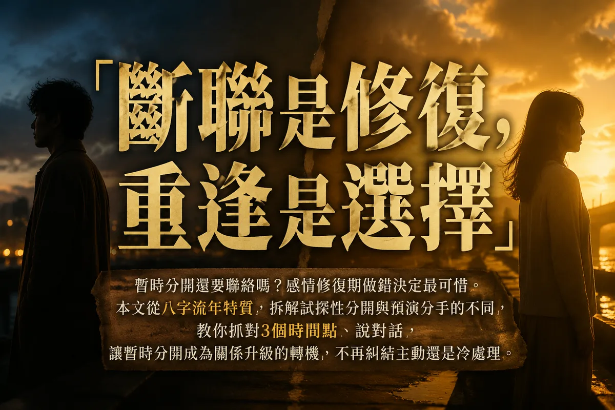 暫時分開還要聯絡嗎？修復期最忌黏與斷：抓對3個時間點，復合才有機會