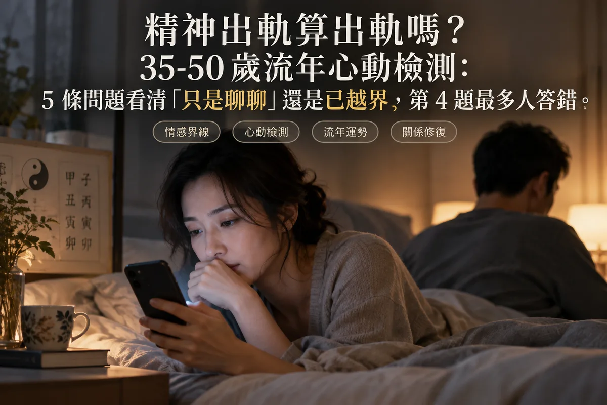 精神出軌算出軌嗎？35-50 歲流年心動檢測：5 條問題看清「只是聊聊」還是已越界，第 4 題最多人答錯